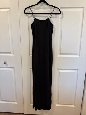Classic Black Slip Maxi Dress - Elegant Spaghetti Strap